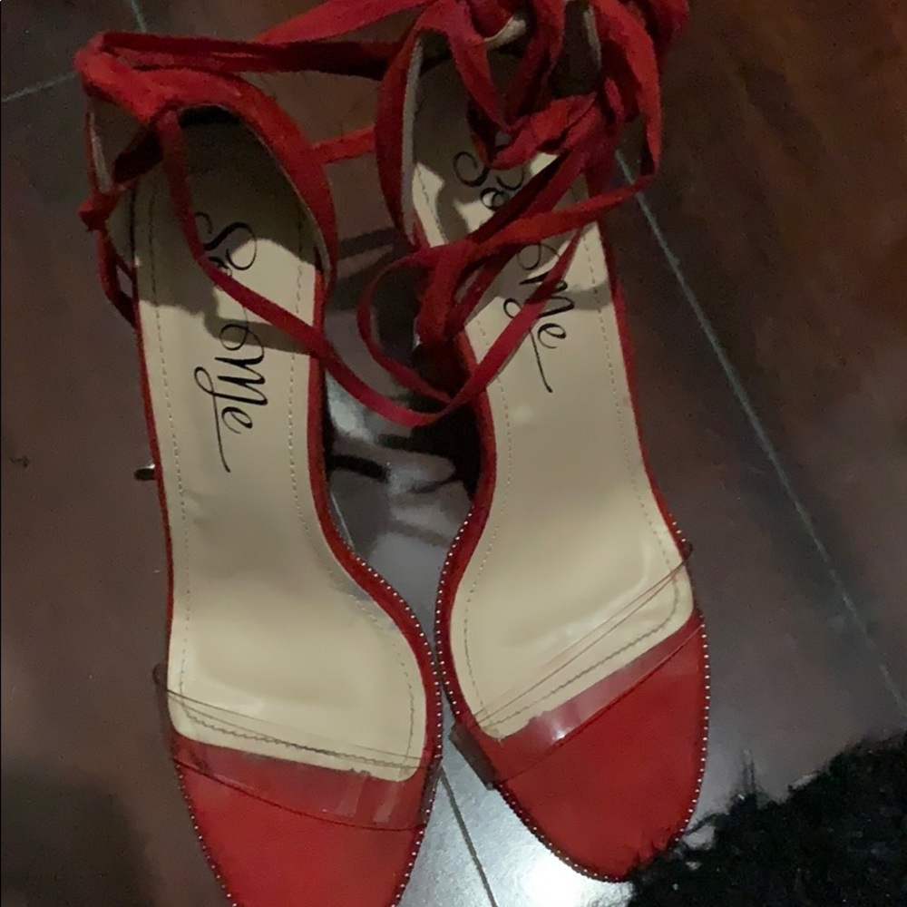 Red lace up heels